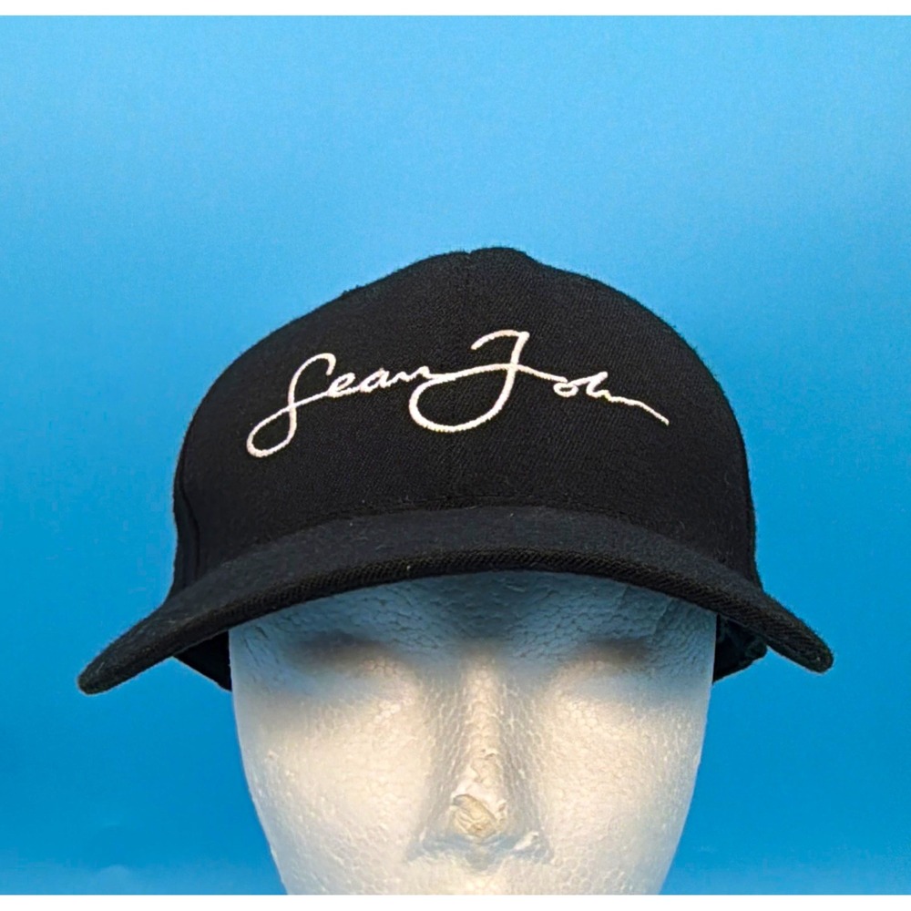 Sean John Embroidered Signature Logo Fitted Hat Black Cap Y2K Mens Size Lg/XL